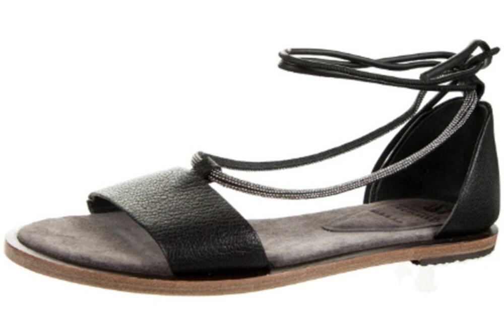 Brunello Cucinelli Monili Beaded Flat Sandal Leather Ankle Wrap Tie 38 7.5